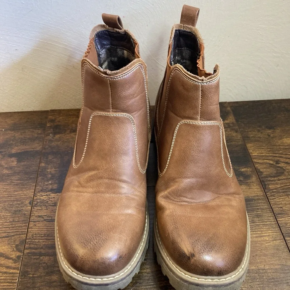 Bruno Marc ENGLE-03 Men's‎ Chelsea Boots Brown Leather Slip On Lug Sole 10